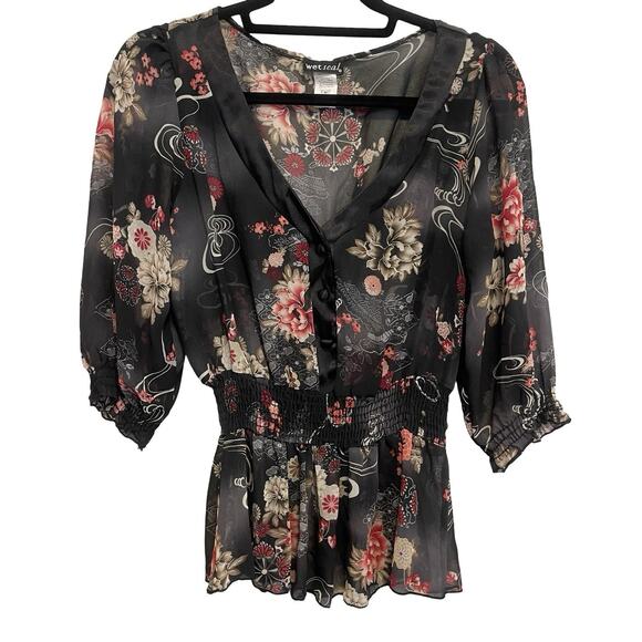 Vintage Wet Seal Sheer Peplum Peasant Blouse - Picture 1 of 6